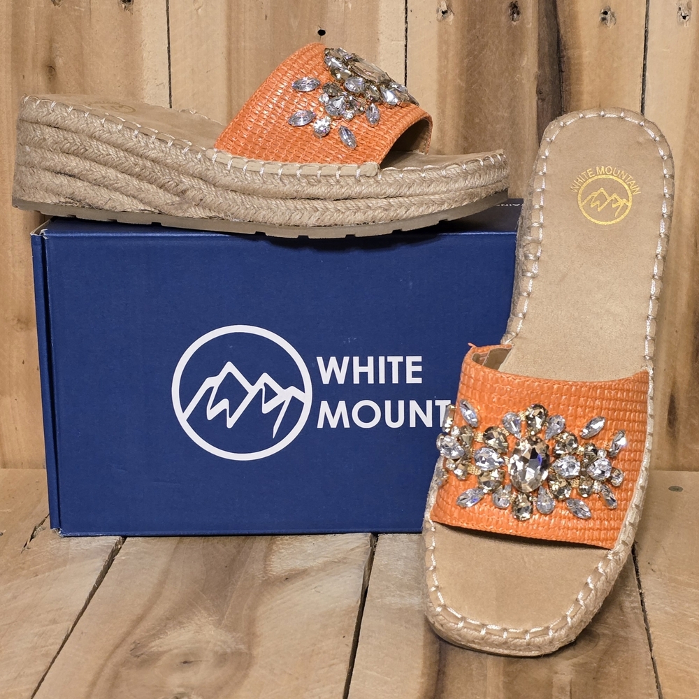WHITE MOUNTAIN Women 8.5 M Stitch Platform Espadrille Rhinestone Bling Slide NIB
